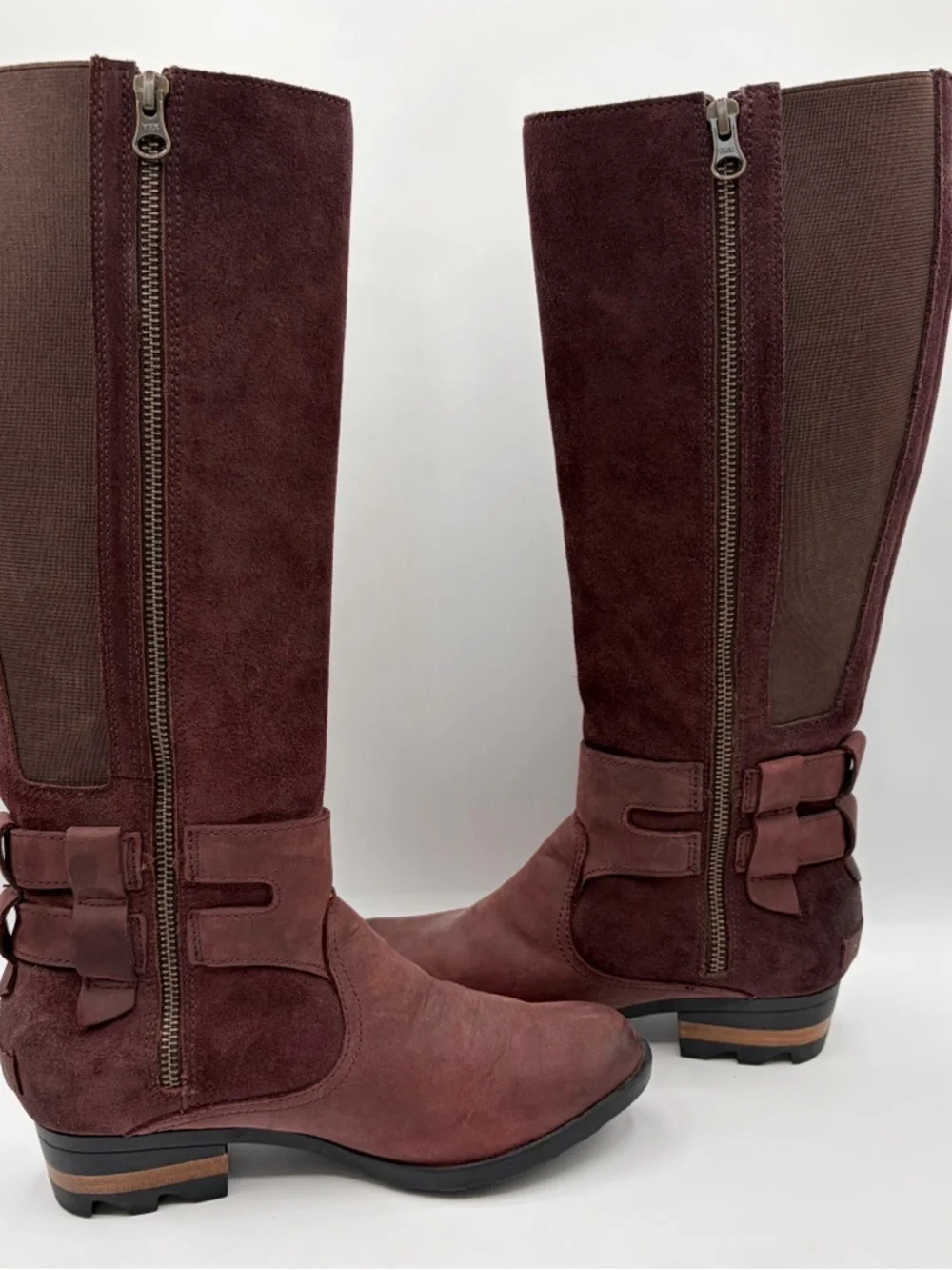Sorel Lolla Tall II Boots Cattail Burgundy Size 7 Leather Burgundy Buckle Zip Up
